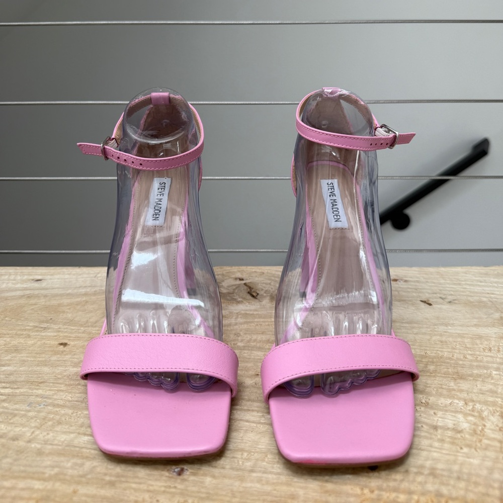 Steve Madden Tiaa Block Heeled Sandal Ankle Strap Pink Patent Leather 9.5 NWOT - Picture 3 of 9